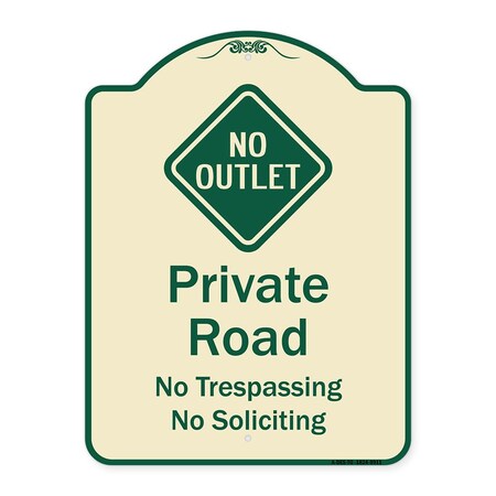 Signmission Designer Series-Private Road No Trespassing Or Soliciting With No Outlet Symbo, 24" H, TG-1824-9911 A-DES-TG-1824-9911